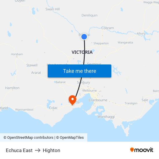 Echuca East to Highton map