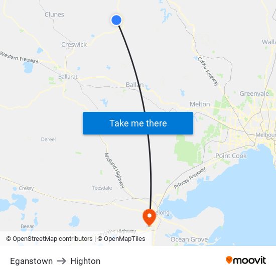 Eganstown to Highton map