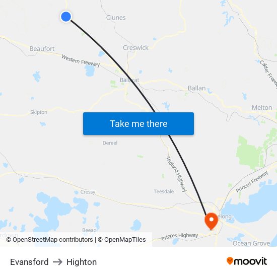 Evansford to Highton map