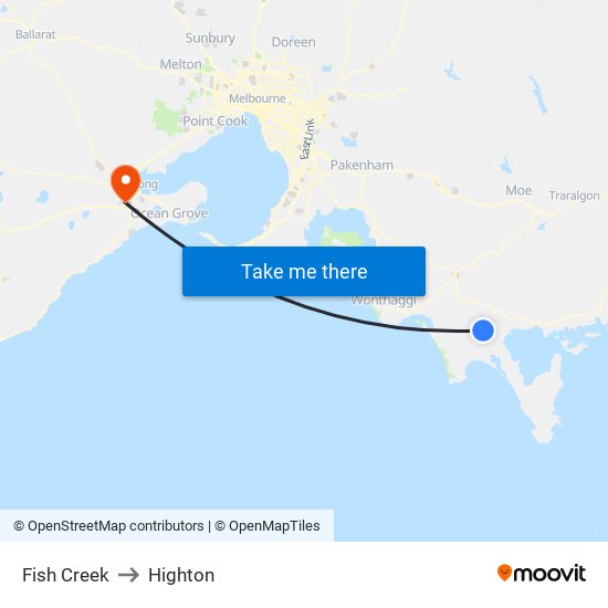 Fish Creek to Highton map