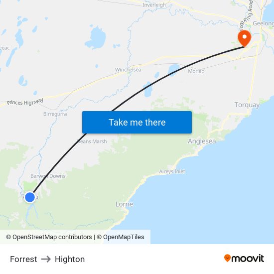 Forrest to Highton map