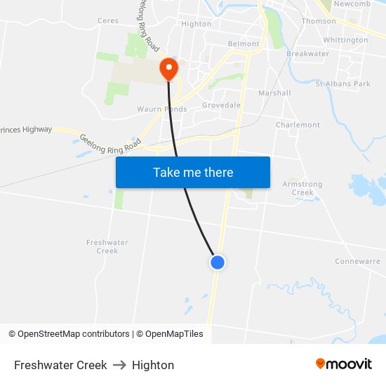 Freshwater Creek to Highton map