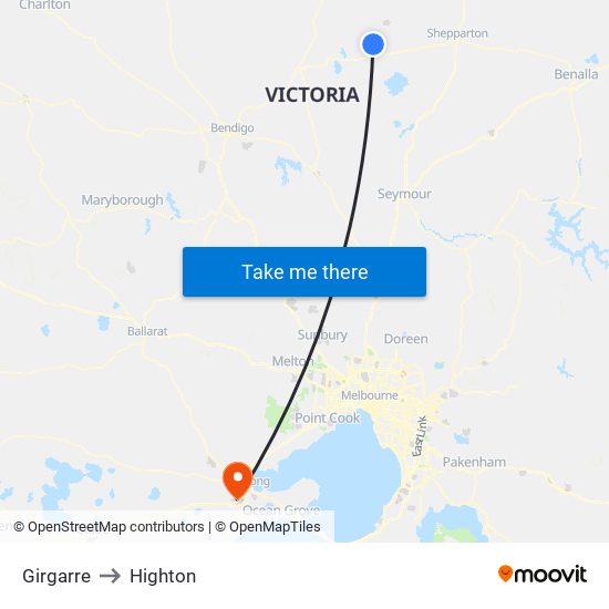 Girgarre to Highton map