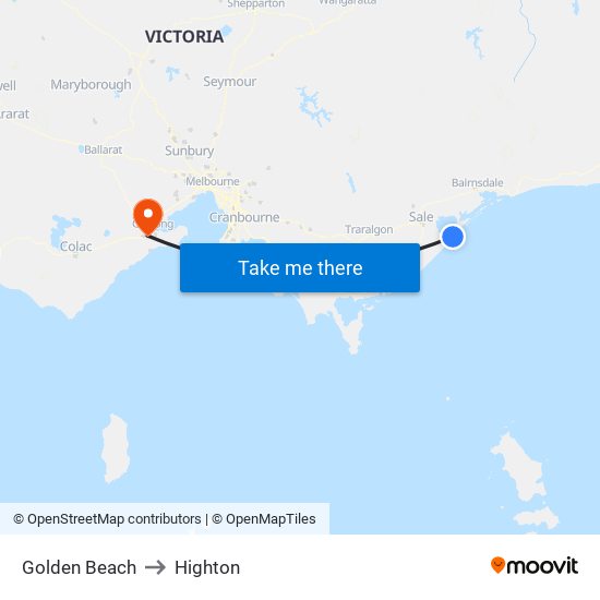 Golden Beach to Highton map