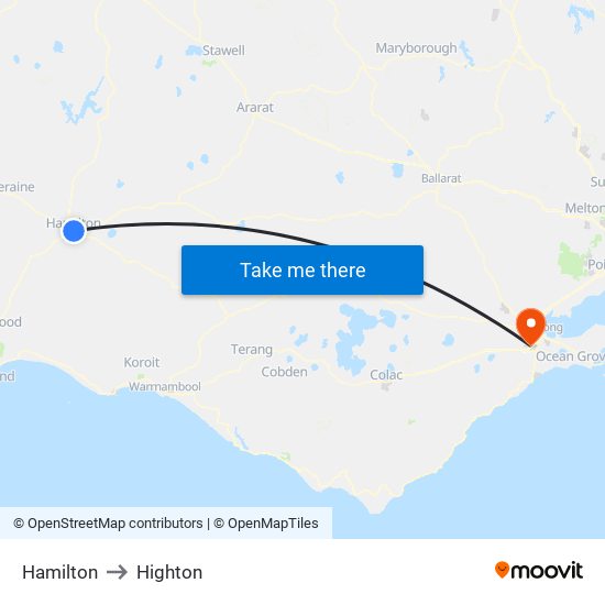 Hamilton to Highton map