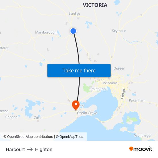 Harcourt to Highton map