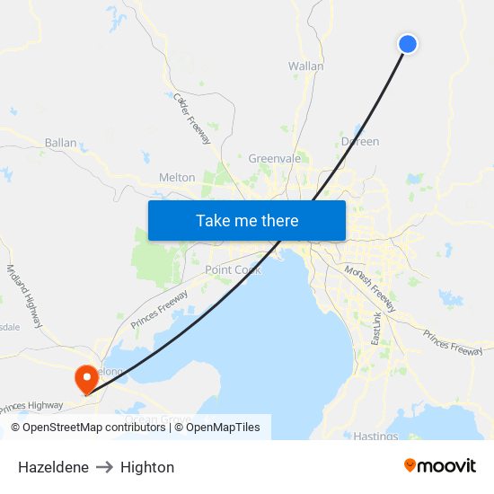 Hazeldene to Highton map