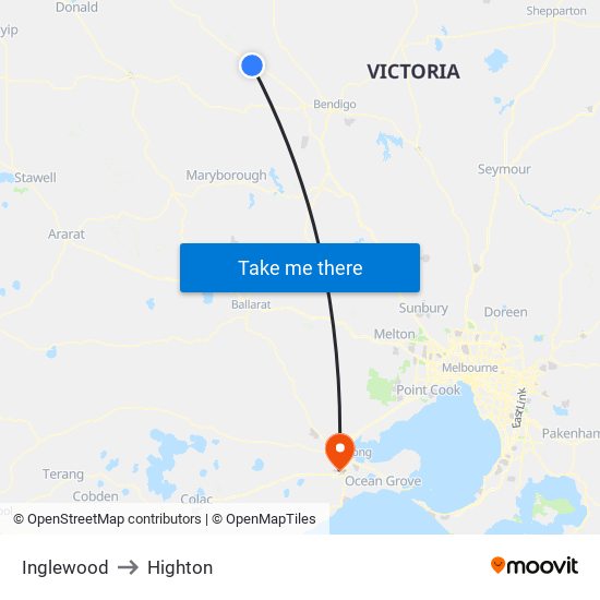 Inglewood to Highton map