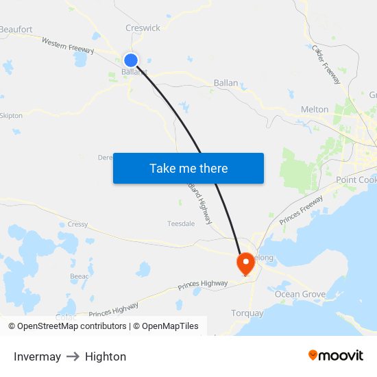 Invermay to Highton map