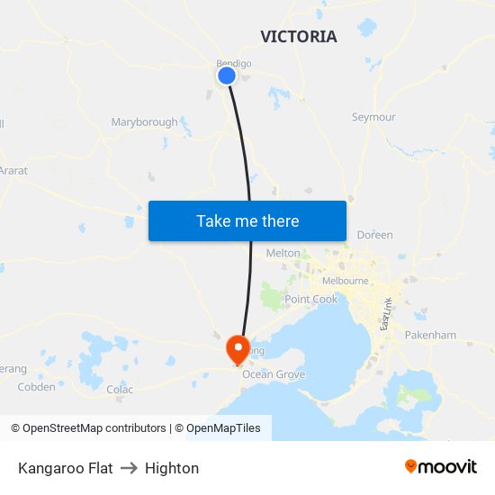 Kangaroo Flat to Highton map