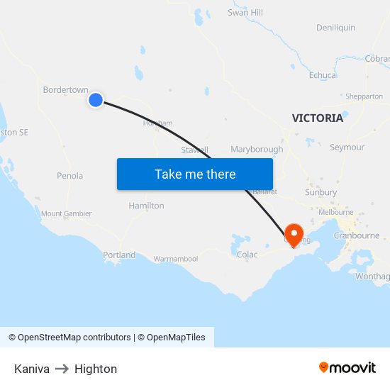 Kaniva to Highton map