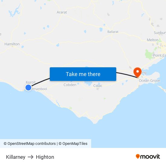 Killarney to Highton map