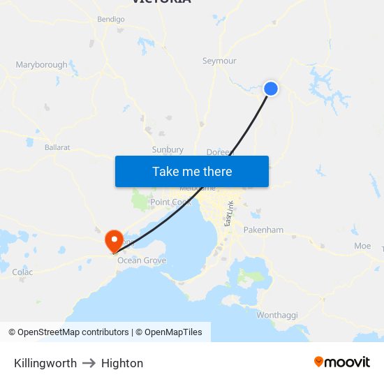 Killingworth to Highton map