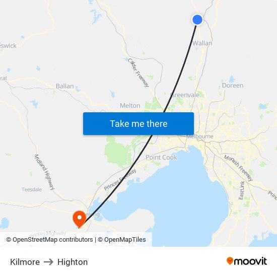 Kilmore to Highton map