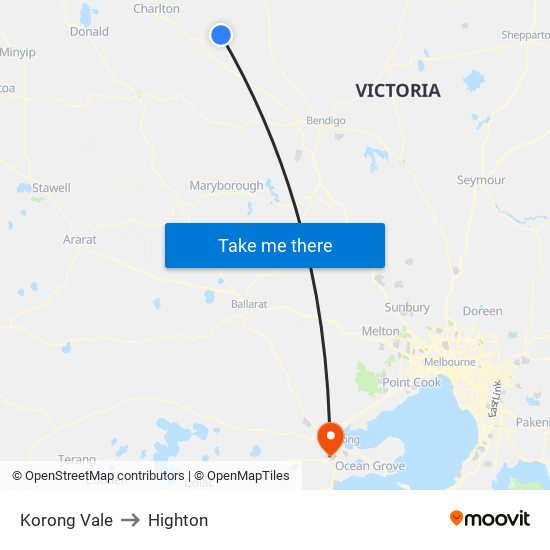 Korong Vale to Highton map