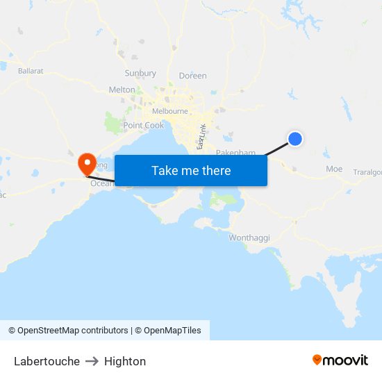 Labertouche to Highton map