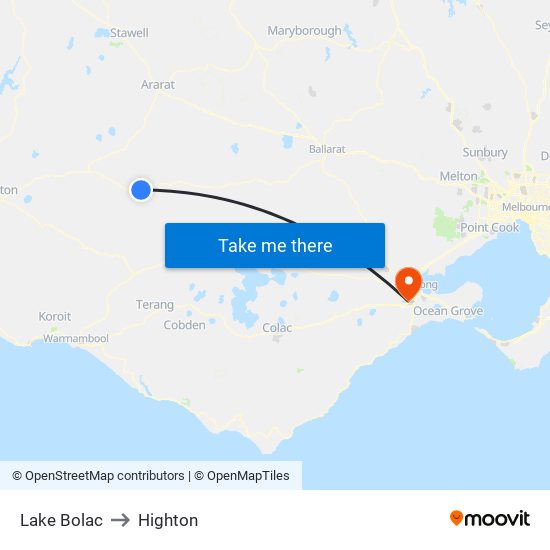 Lake Bolac to Highton map