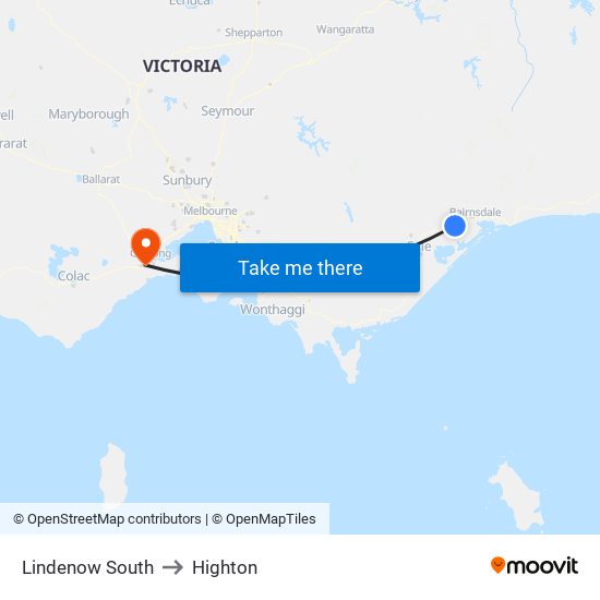 Lindenow South to Highton map