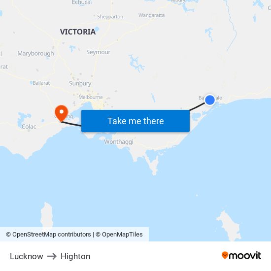 Lucknow to Highton map