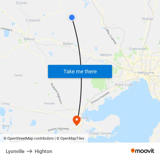 Lyonville to Highton map