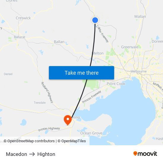 Macedon to Highton map