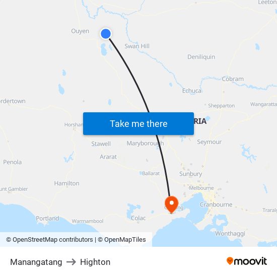 Manangatang to Highton map