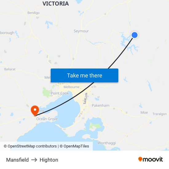 Mansfield to Highton map