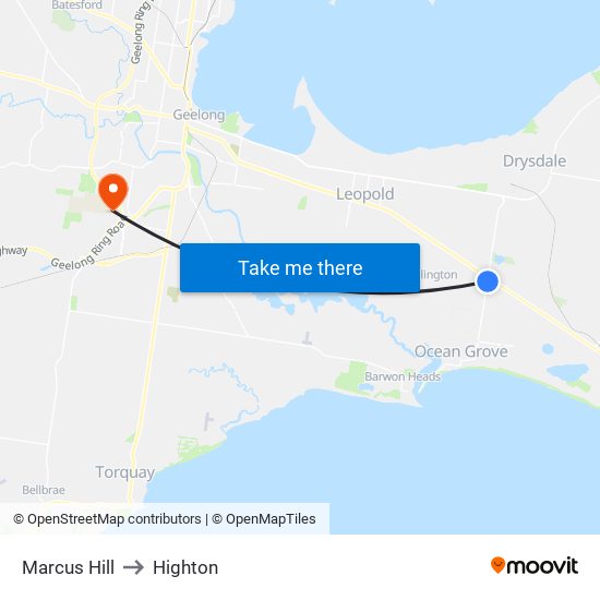 Marcus Hill to Highton map