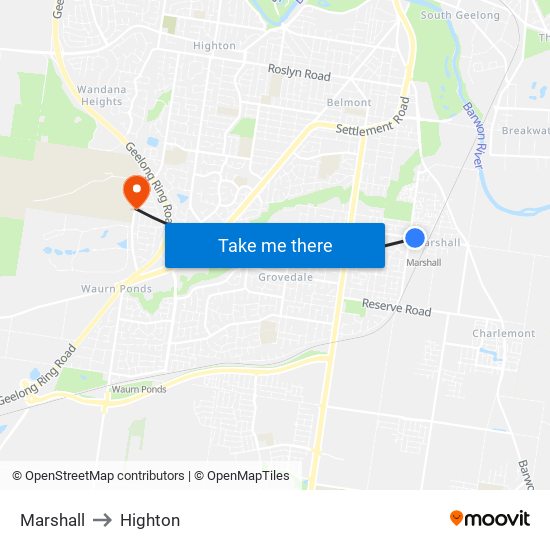 Marshall to Highton map