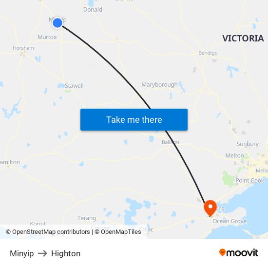 Minyip to Highton map