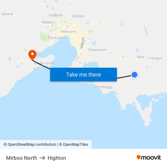 Mirboo North to Highton map