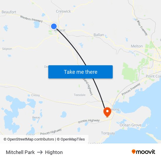 Mitchell Park to Highton map