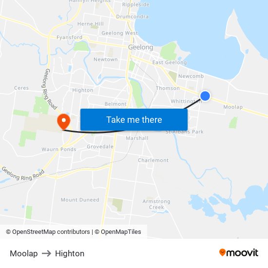 Moolap to Highton map