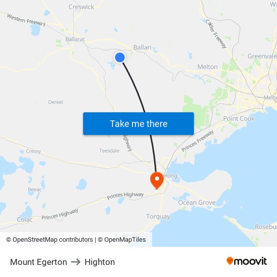 Mount Egerton to Highton map