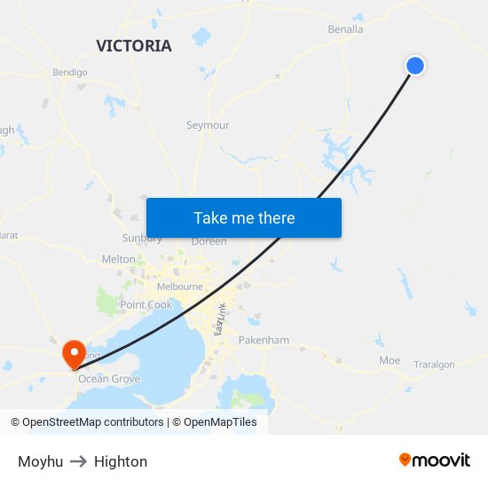 Moyhu to Highton map