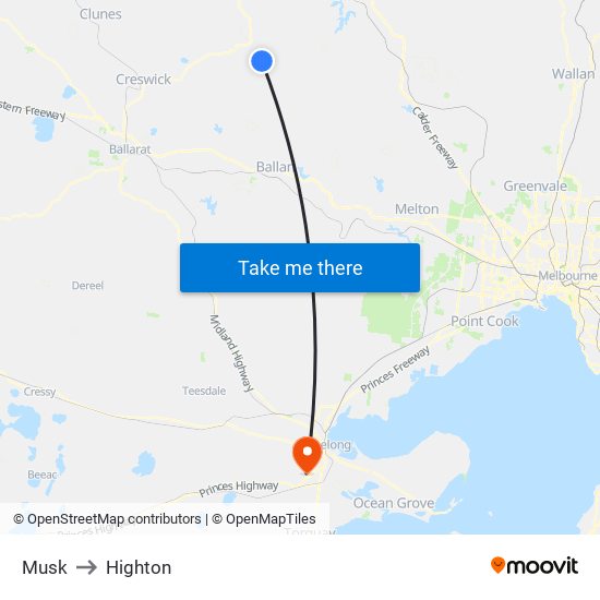 Musk to Highton map