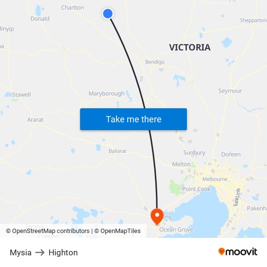 Mysia to Highton map