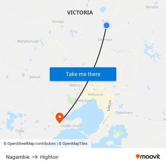 Nagambie to Highton map