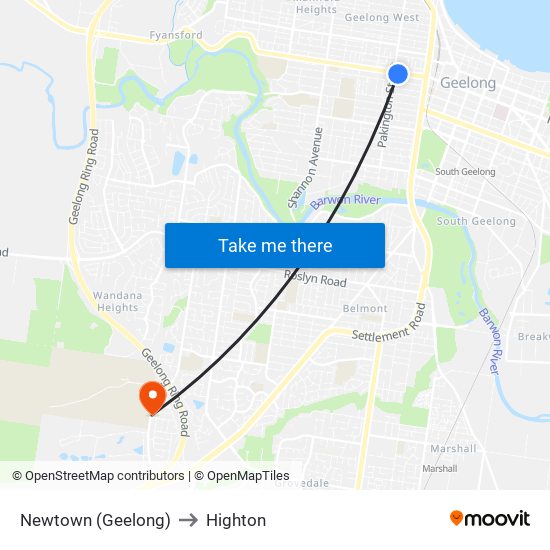 Newtown (Geelong) to Highton map