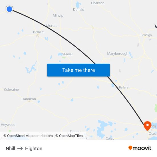 Nhill to Highton map