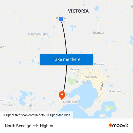 North Bendigo to Highton map