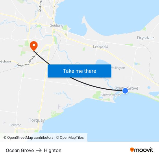 Ocean Grove to Highton map