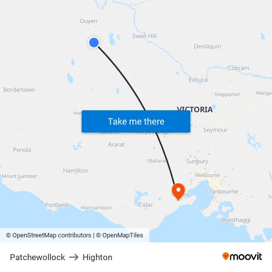 Patchewollock to Highton map