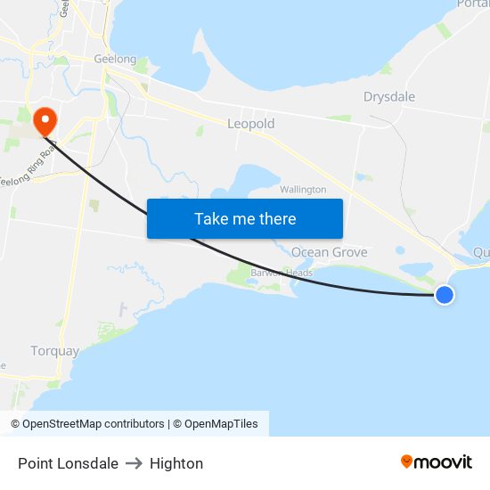 Point Lonsdale to Highton map