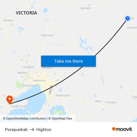 Porepunkah to Highton map