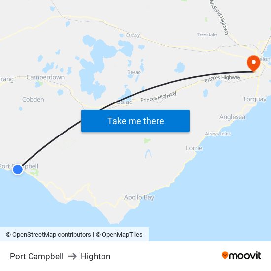 Port Campbell to Highton map