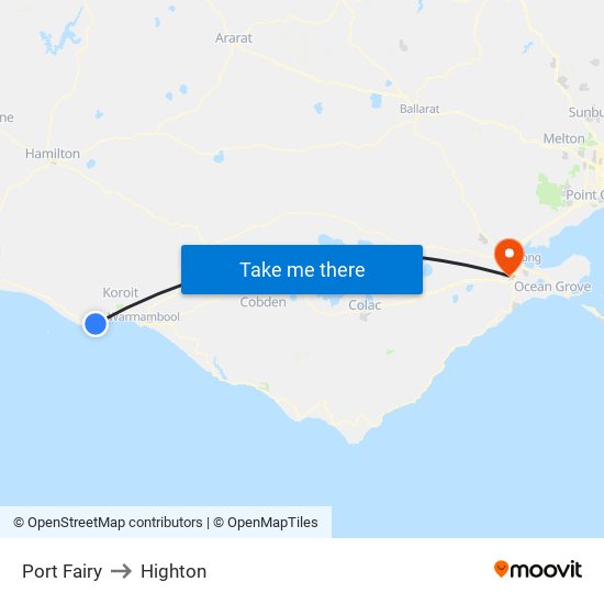 Port Fairy to Highton map