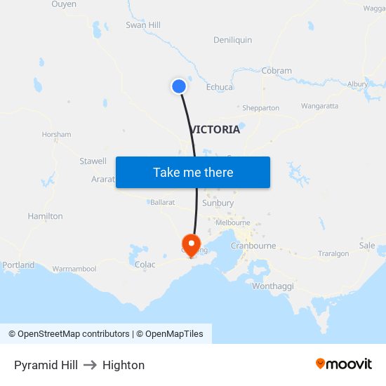 Pyramid Hill to Highton map