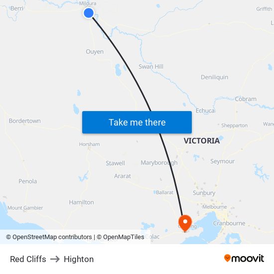 Red Cliffs to Highton map