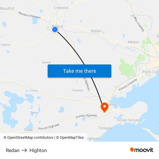 Redan to Highton map